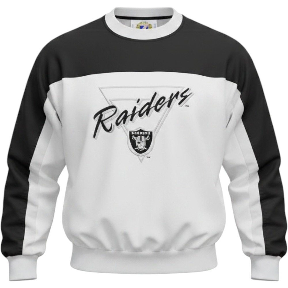 Vintage Logo 7 Los Angeles Raiders Crewneck Windbreaker XL White Black 90s NFL
